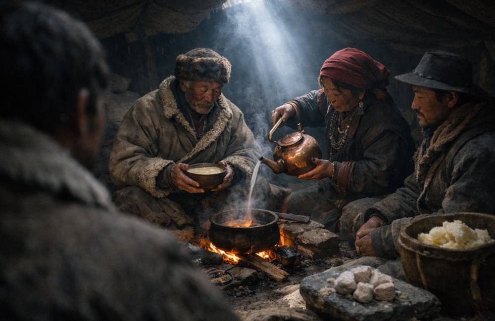 Tente tib&eacute;taine, th&eacute; au beurre de yak