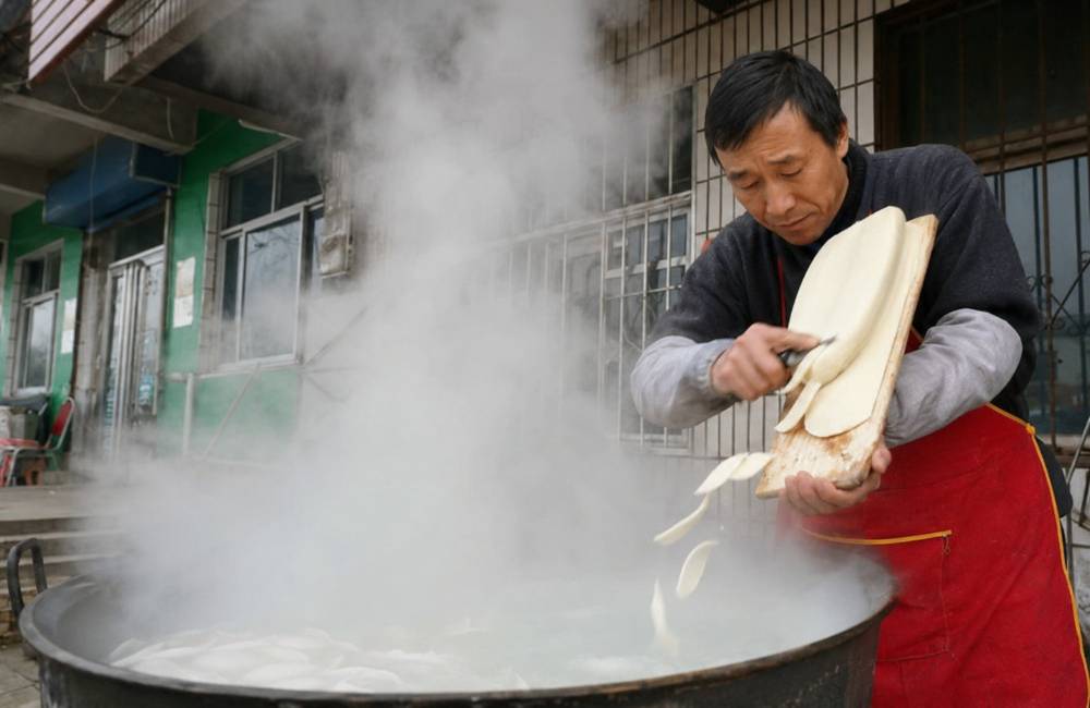 Pr&eacute;paration des dao xiao mian (刀削面), nouilles coup&eacute;es au couteau