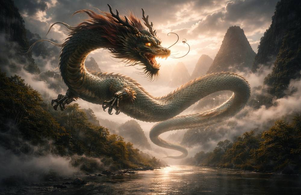 dragon chinois, rivi&egrave;re