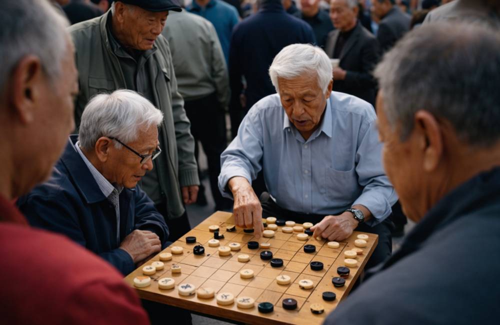 Partie d'&eacute;chec chinois dans un parc en Chine