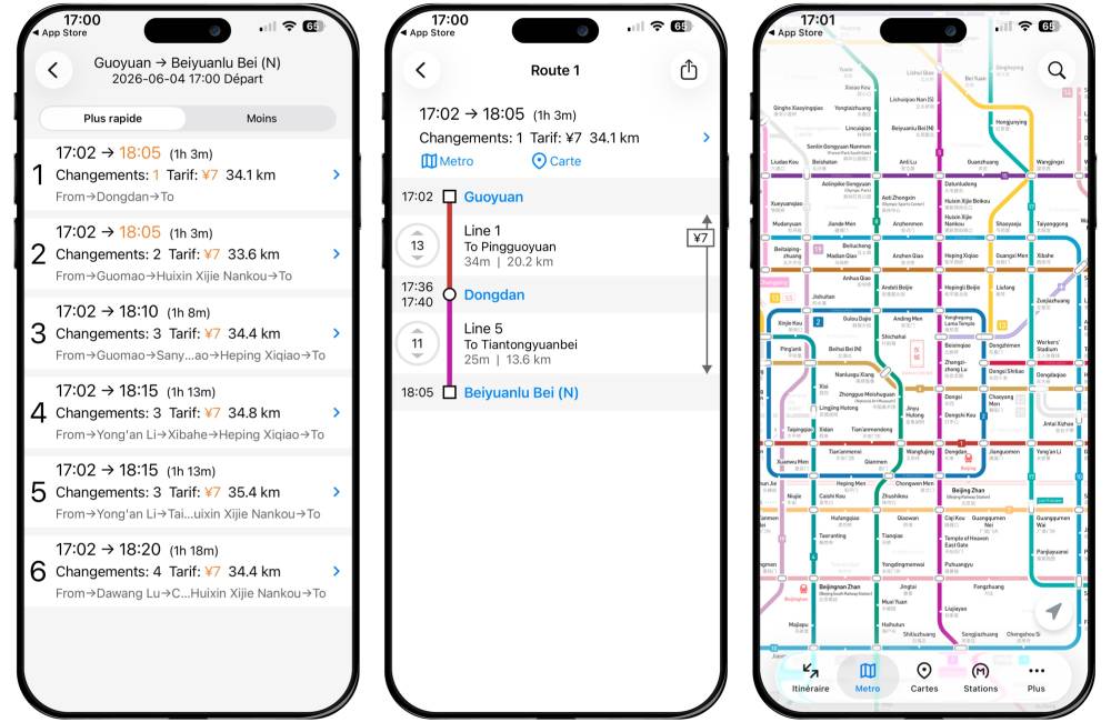 Application Metroman, métro grandes villes chinoises