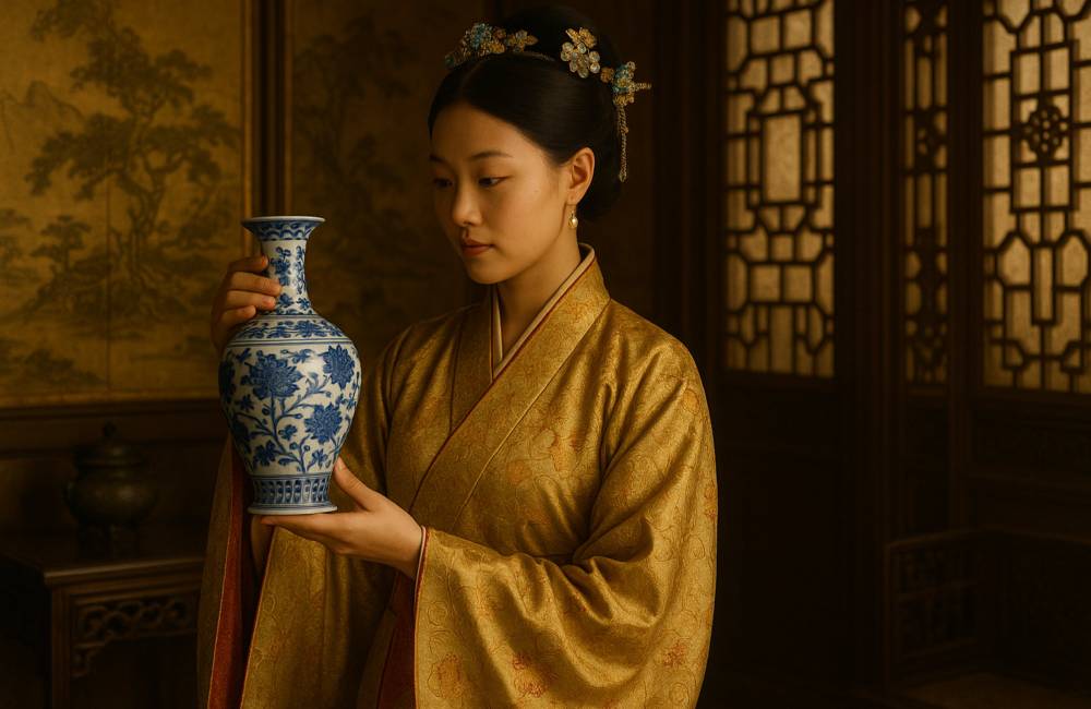 femme chinoise, vase Ming