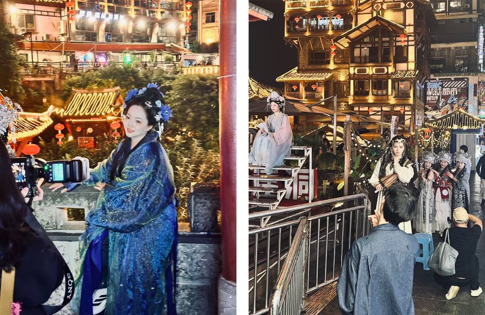 Chongqing, Hongyadong, photographe, tenues traditionnelles