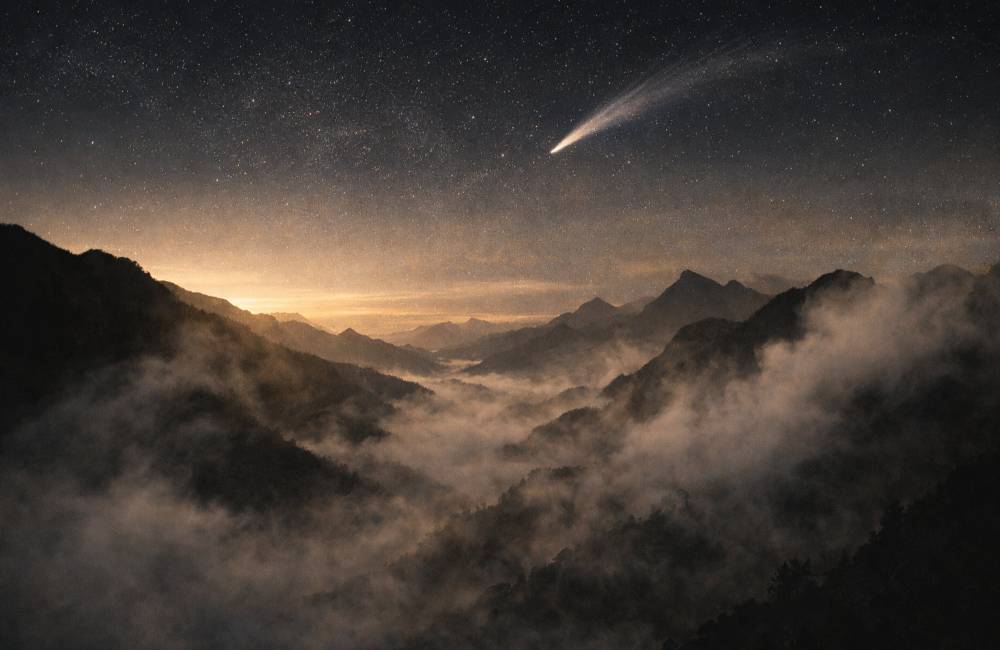 com&egrave;te, montagnes, brume