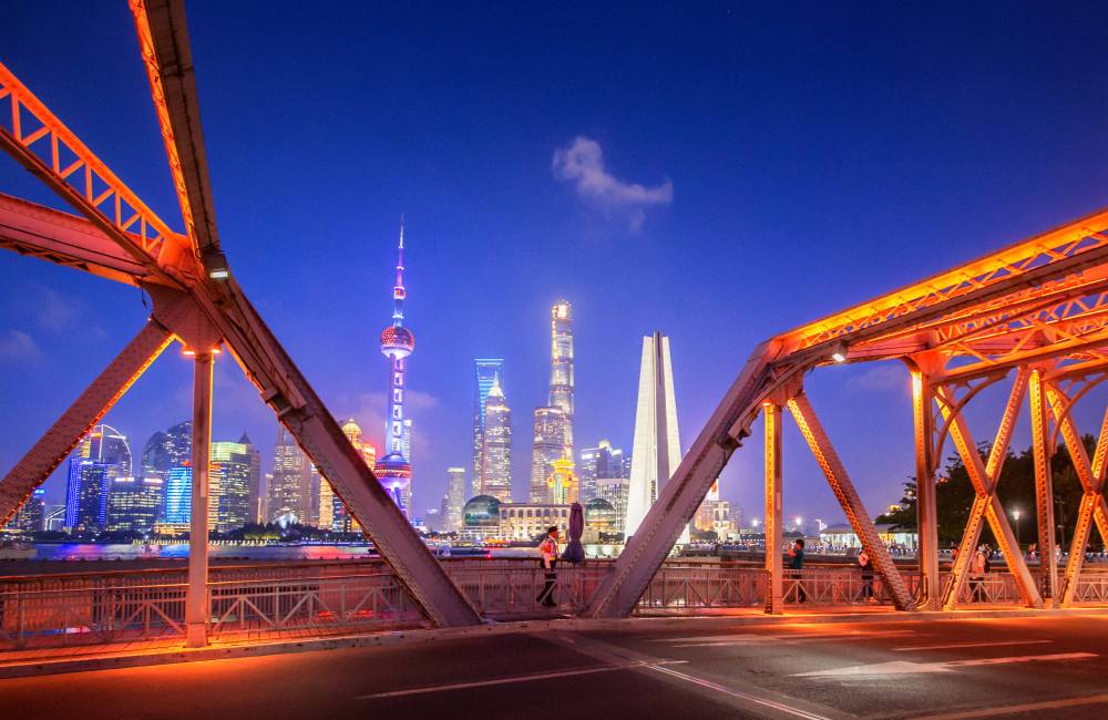 Skyline de Pudong depuis le pont Waibaidu