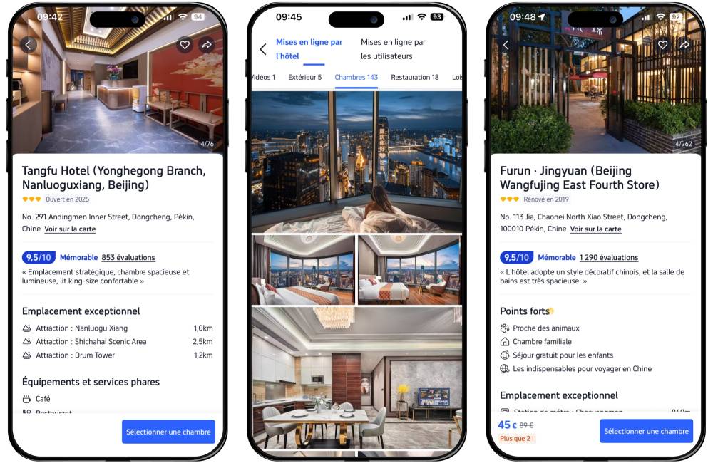 H&ocirc;tels sur l'application trip