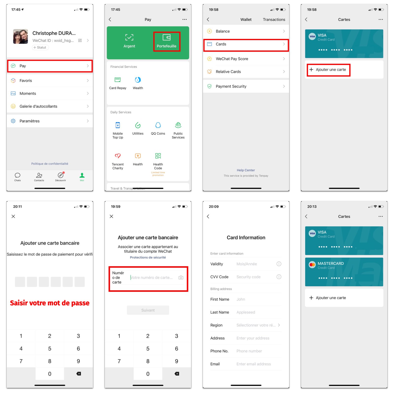 Comment ajouter une carte bancaire Visa ou Mastercard avec Wechat Pay