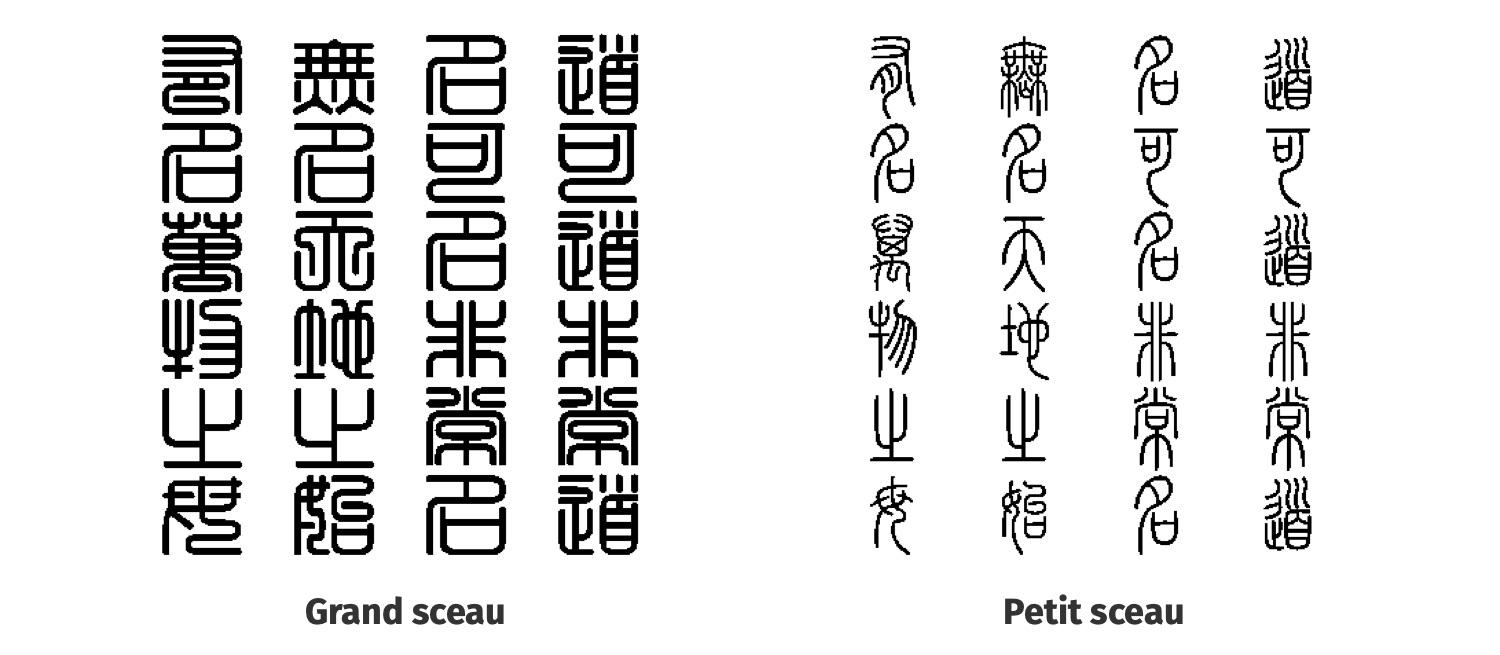 styles d'&eacute;criture sigillaires, grand sceau, petit sceau
