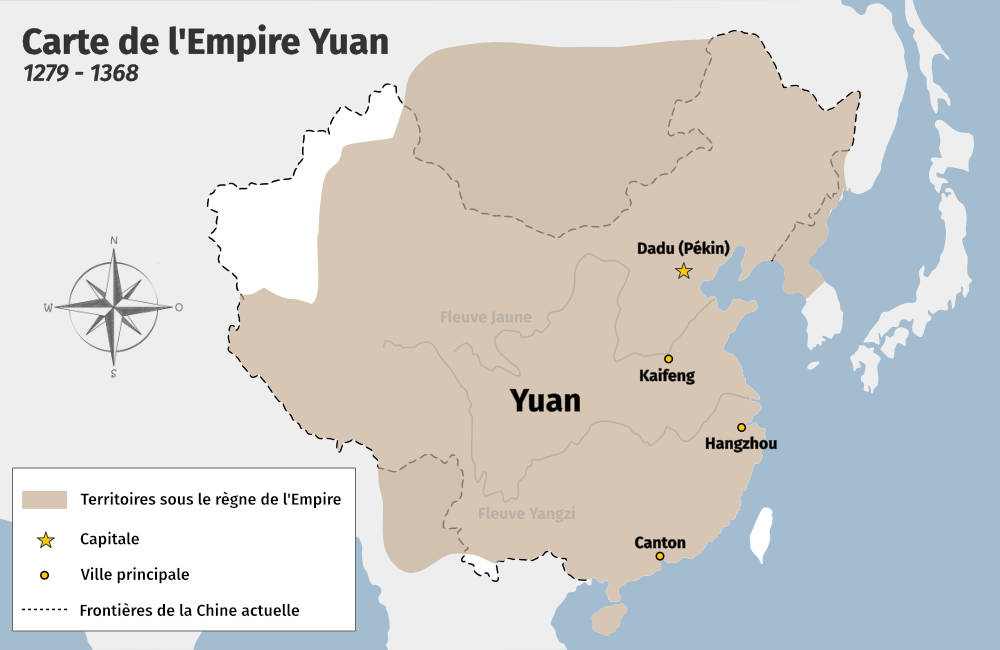 Carte empire dynastie Yuan (1279 &agrave; 1368)