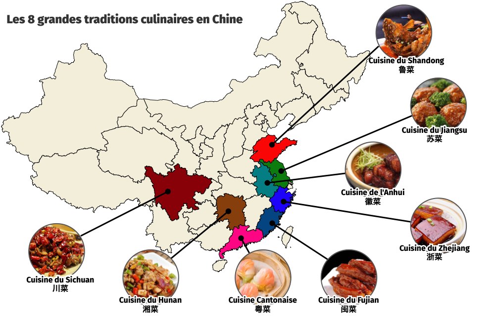 Carte des 8 grandes traditions culinaires en Chine