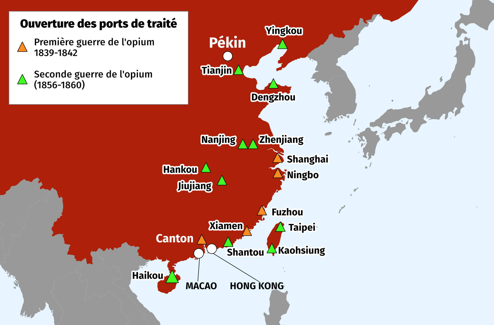 Carte des ports de trait&eacute; ouverts aux commerce avec les occidentaux