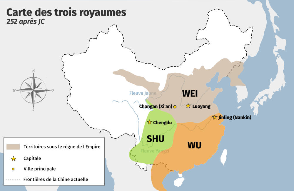Carte de la Chine durant la p&eacute;riode des Trois Royaumes