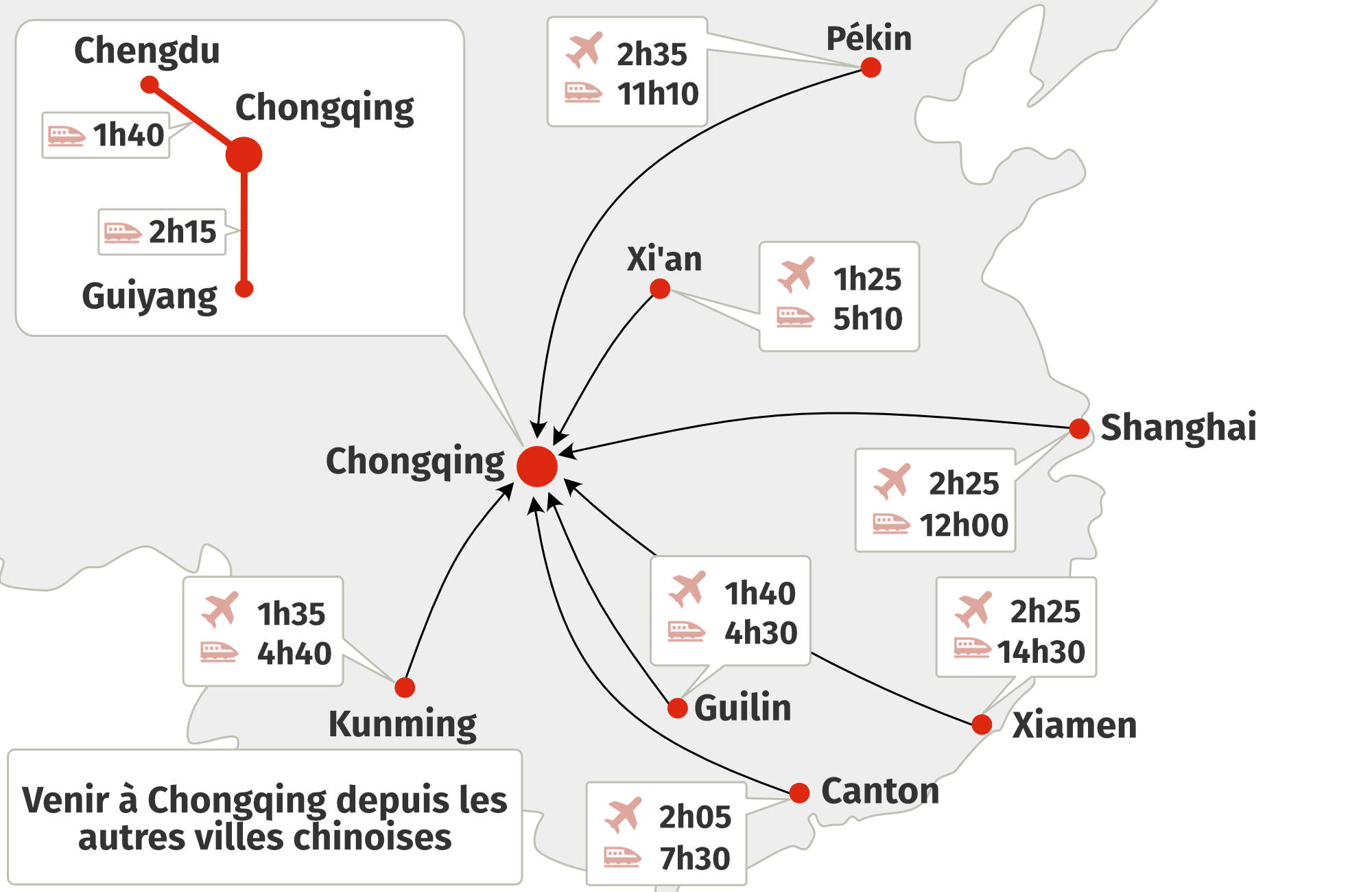 Comment venir &agrave; Chongqing depuis les autres villes de la Chine