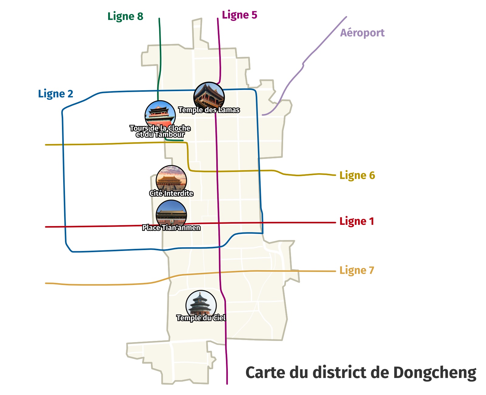Carte touristique de Dongcheng à Pékin
