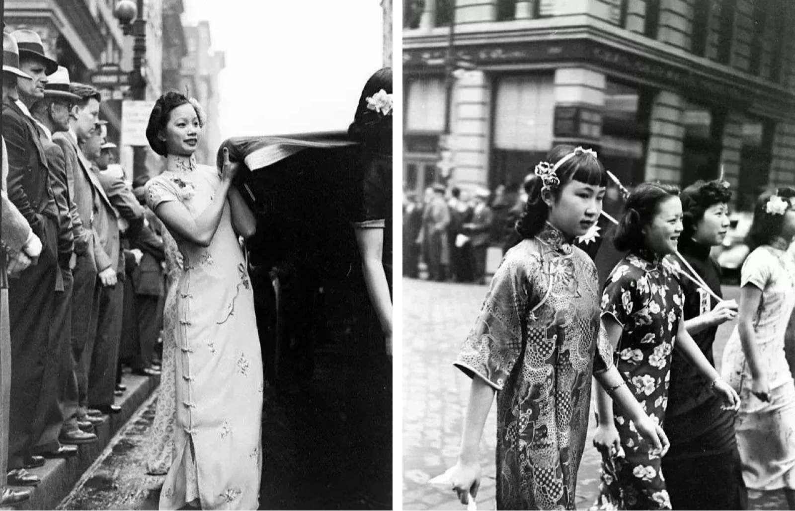 Femmes chinoises manifestent en portant le Qipao